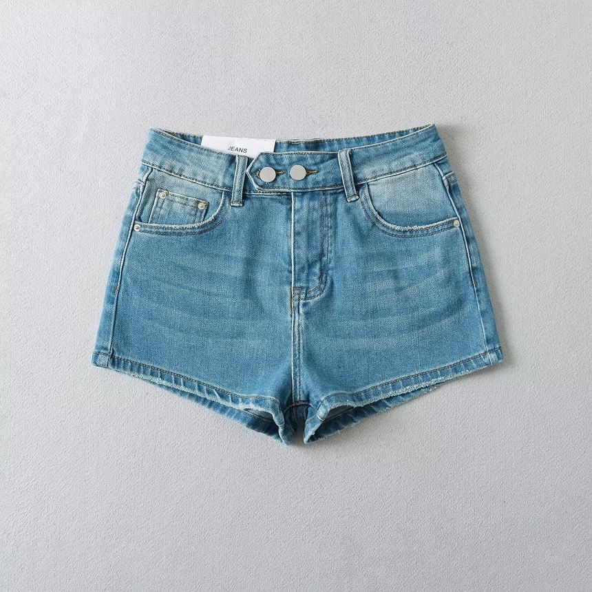 High Waist Washed Denim Shorts