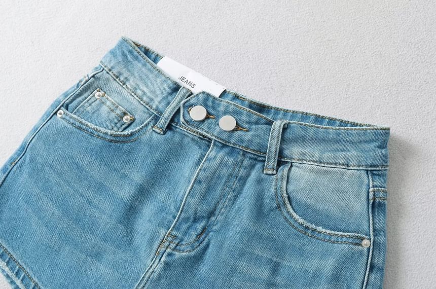 High Waist Washed Denim Shorts