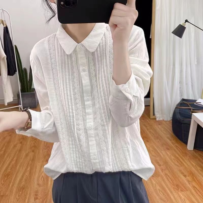 Peter Pan Collar Pleated Lace Shirt