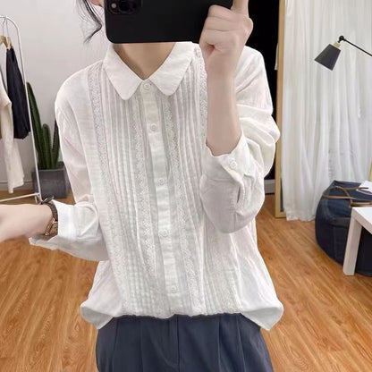 Peter Pan Collar Pleated Lace Shirt