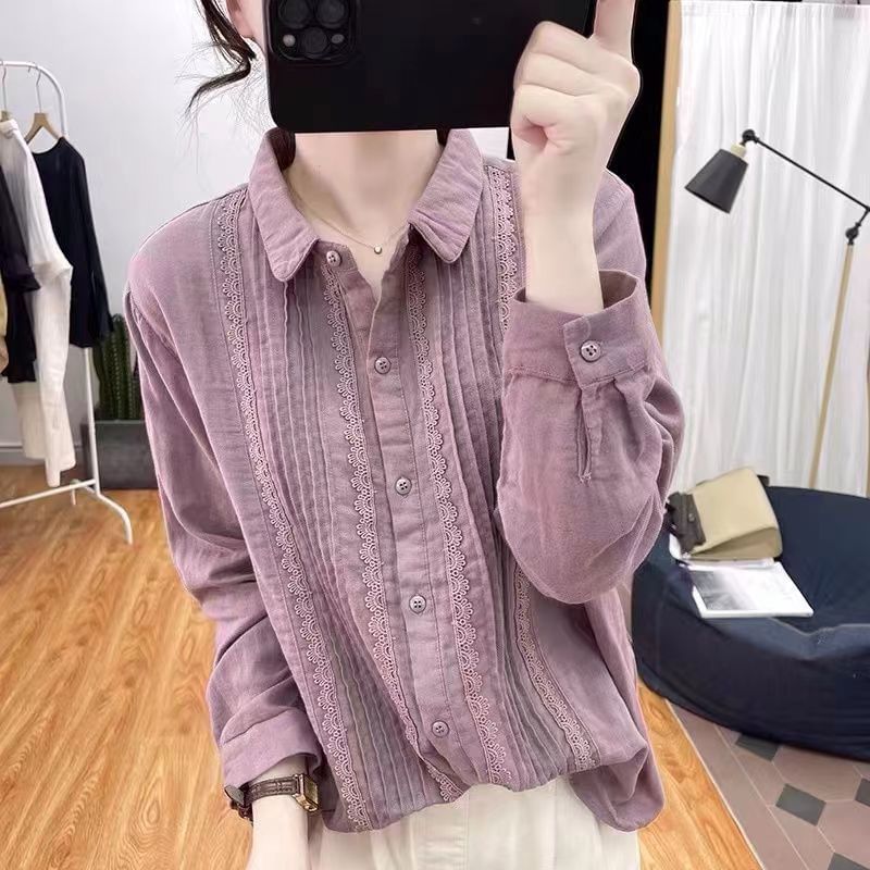 Peter Pan Collar Pleated Lace Shirt