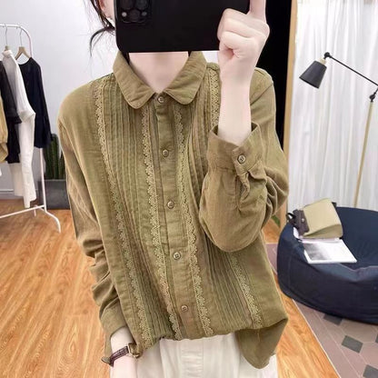 Peter Pan Collar Pleated Lace Shirt