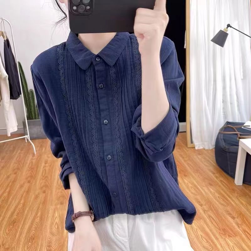 Peter Pan Collar Pleated Lace Shirt