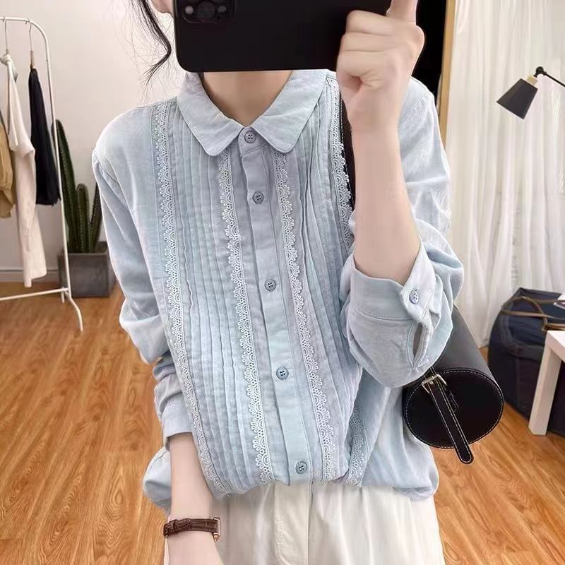 Peter Pan Collar Pleated Lace Shirt