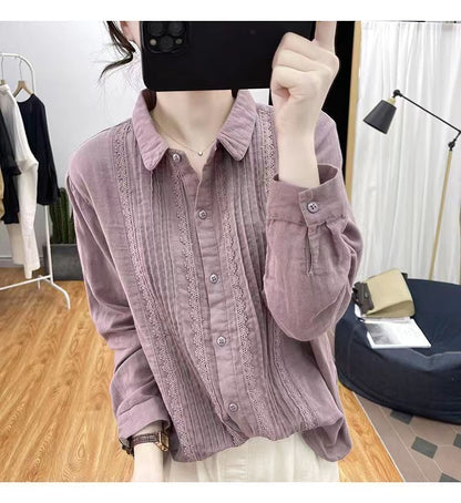 Peter Pan Collar Pleated Lace Shirt