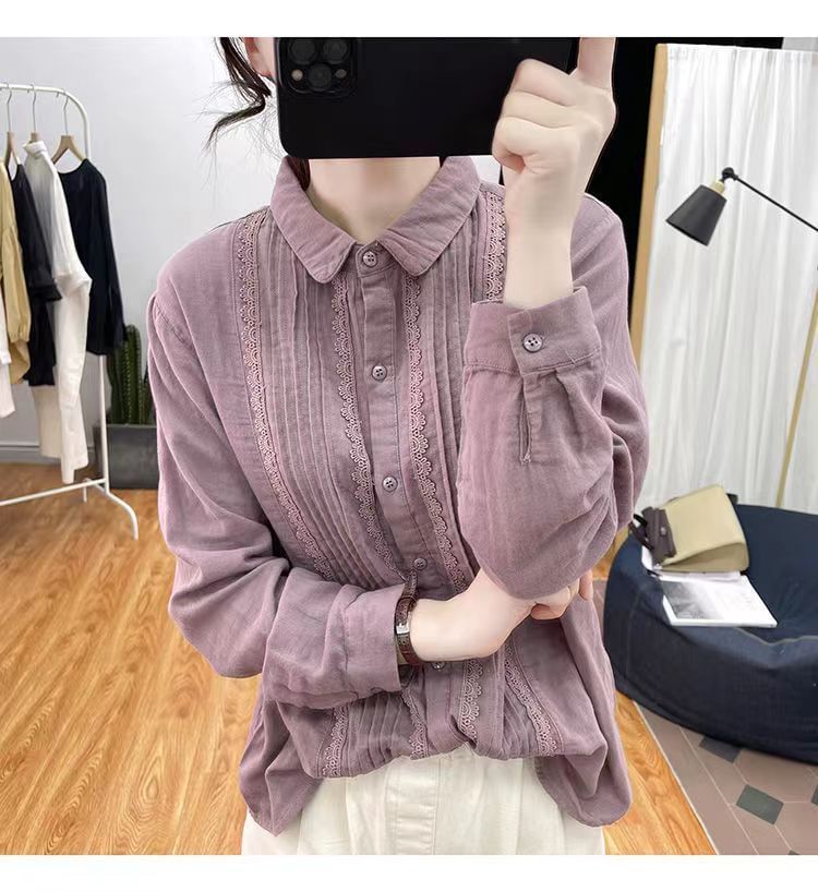 Peter Pan Collar Pleated Lace Shirt
