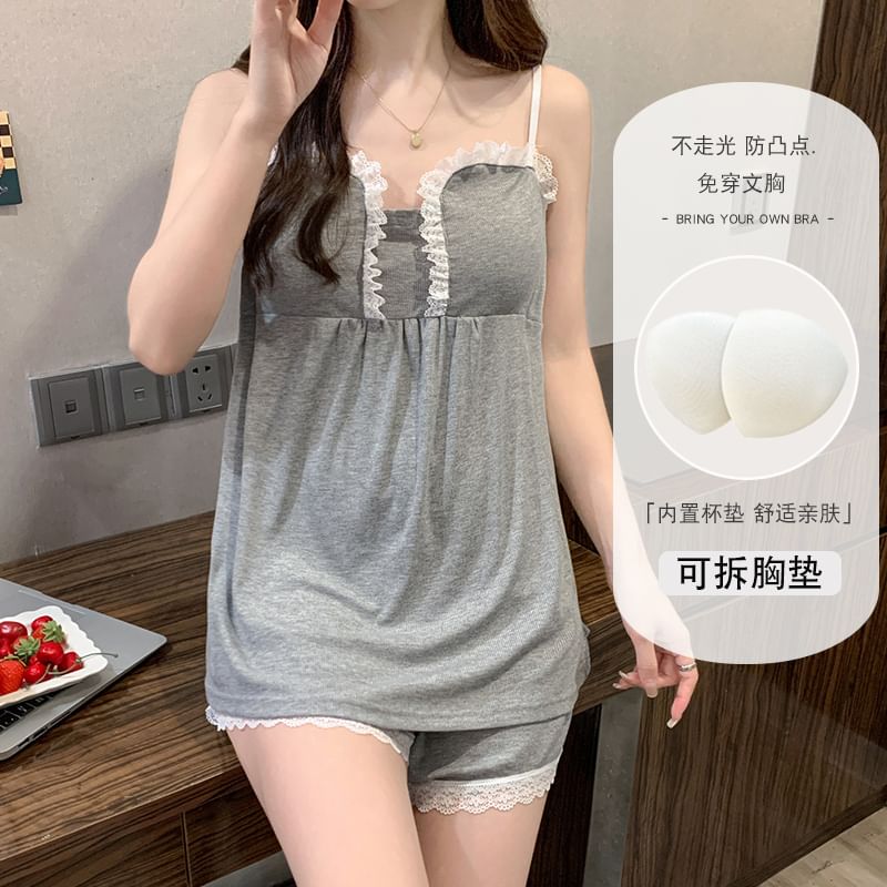 Lace Trim Padded Camisole & Shorts Set
