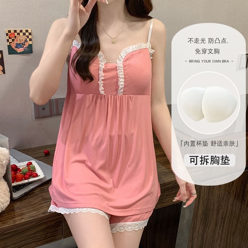 Lace Trim Padded Camisole & Shorts Set