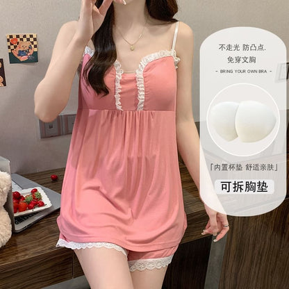 Lace Trim Padded Camisole & Shorts Set