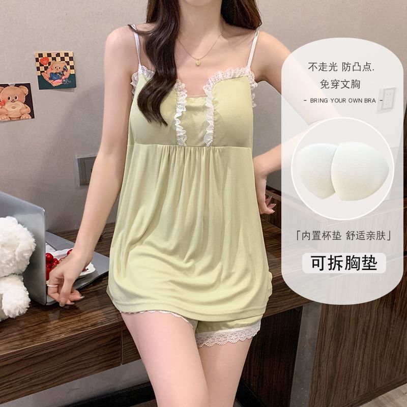 Lace Trim Padded Camisole & Shorts Set