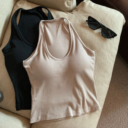 Plain Padded Scoop-Neck Racerback Slim Cropped Tank