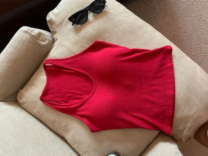 Plain Padded Scoop-Neck Racerback Slim Cropped Tank