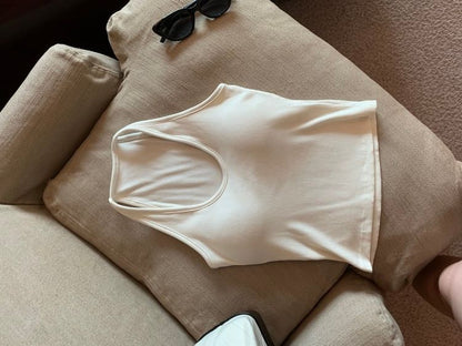 Plain Padded Scoop-Neck Racerback Slim Cropped Tank