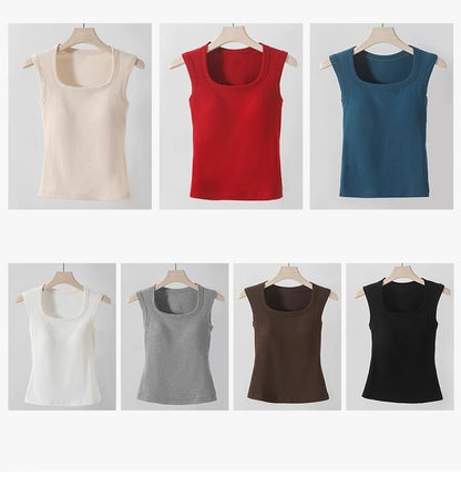 Plain Slim-Fit Square-Neck Tank