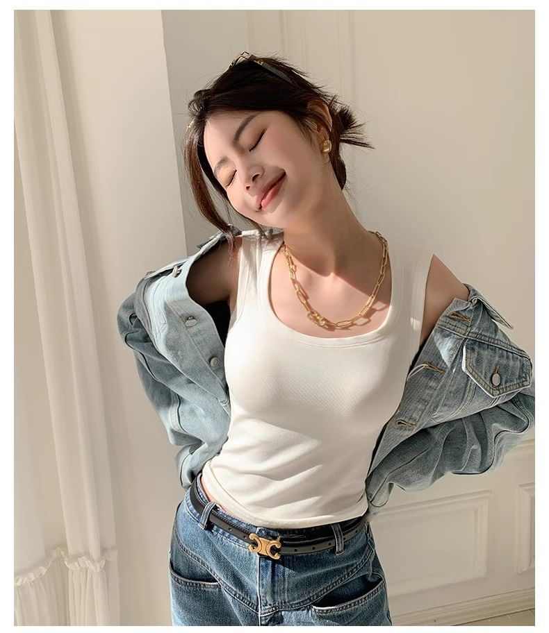 Plain Slim-Fit Square-Neck Tank