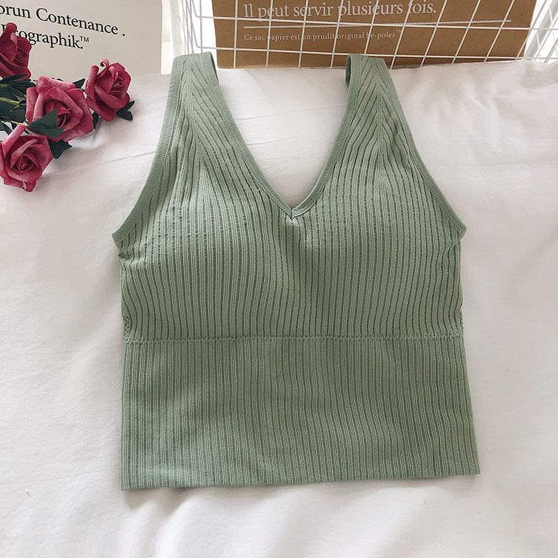 Plain Ribbed Padded V-Neck Tank