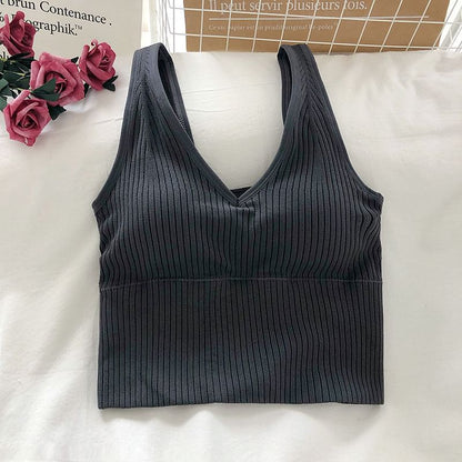 Plain Ribbed Padded V-Neck Tank