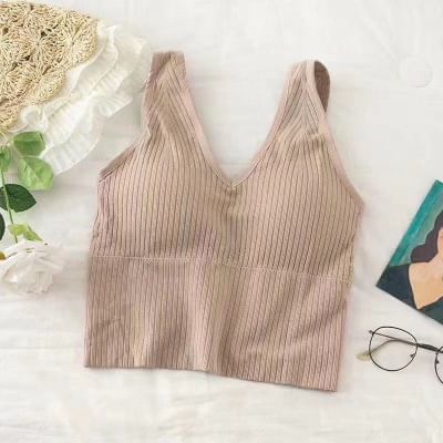 Plain Ribbed Padded V-Neck Tank