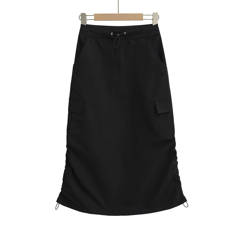 Drawstring Midi Pencil Cargo Skirt