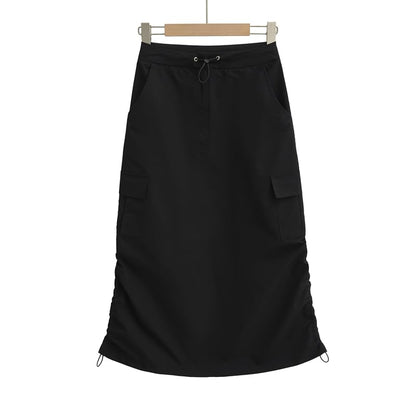 Drawstring Midi Pencil Cargo Skirt
