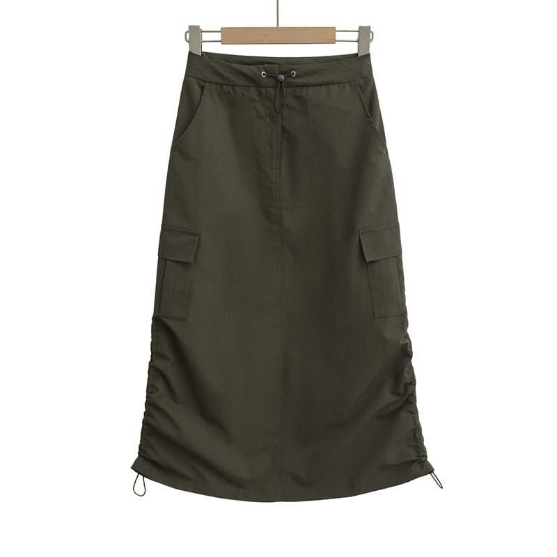 Drawstring Midi Pencil Cargo Skirt