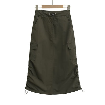 Drawstring Midi Pencil Cargo Skirt