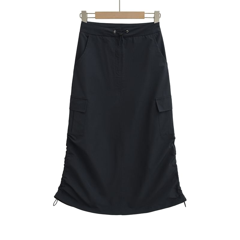 Drawstring Midi Pencil Cargo Skirt