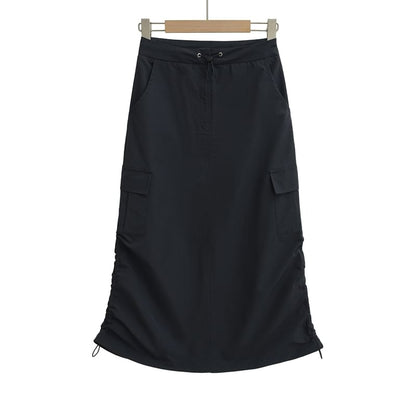 Drawstring Midi Pencil Cargo Skirt