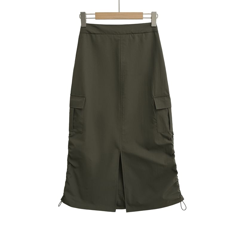 Drawstring Midi Pencil Cargo Skirt