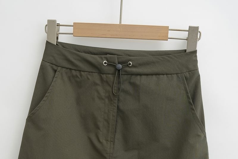 Drawstring Midi Pencil Cargo Skirt