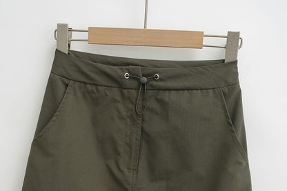 Drawstring Midi Pencil Cargo Skirt