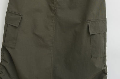 Drawstring Midi Pencil Cargo Skirt