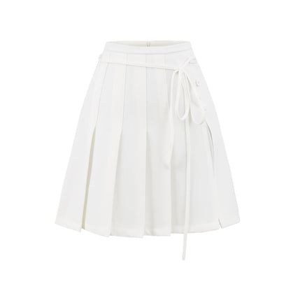 Pleated Tie-Up Slit Panel Mini Skirt