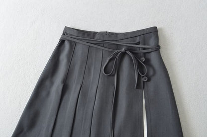Pleated Tie-Up Slit Panel Mini Skirt