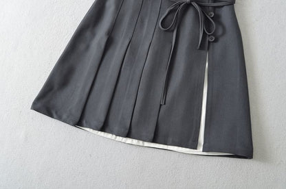 Pleated Tie-Up Slit Panel Mini Skirt