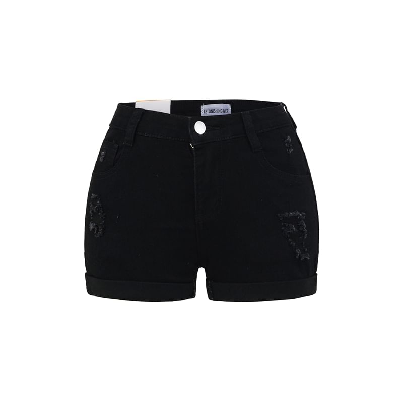 High Waist Distressed Denim Shorts