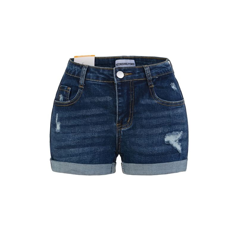 High Waist Distressed Denim Shorts