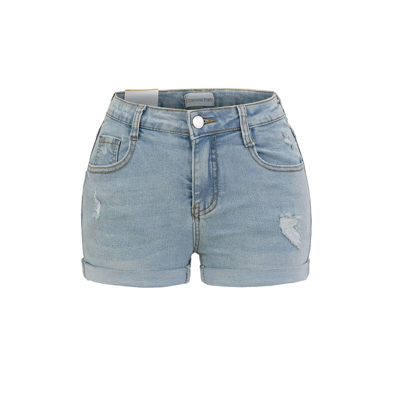High Waist Distressed Denim Shorts
