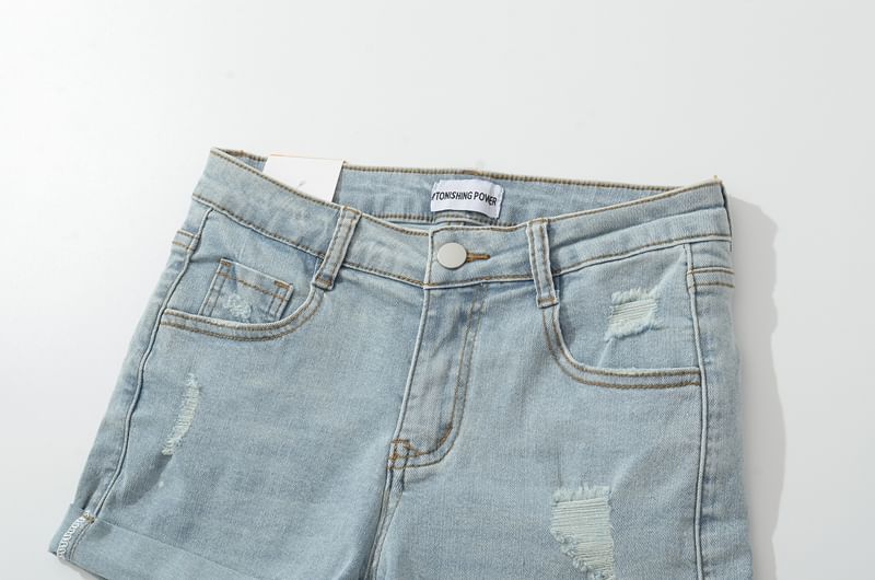 High Waist Distressed Denim Shorts