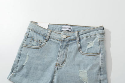 High Waist Distressed Denim Shorts