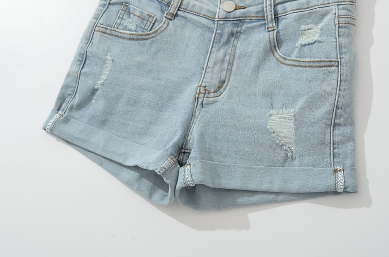 High Waist Distressed Denim Shorts