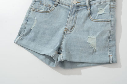 High Waist Distressed Denim Shorts