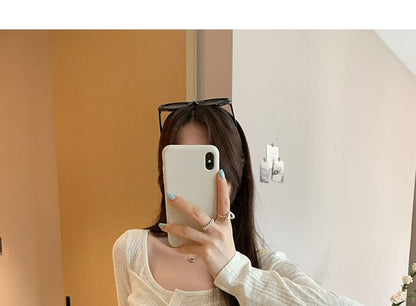 Twist Ribbed Scoop-Neck Button Long-Sleeved T-Shirt