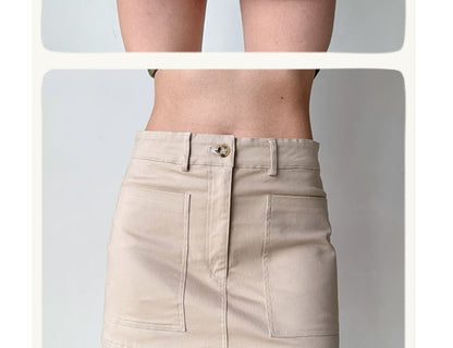 Solid High Rise Mini Pencil Skirt