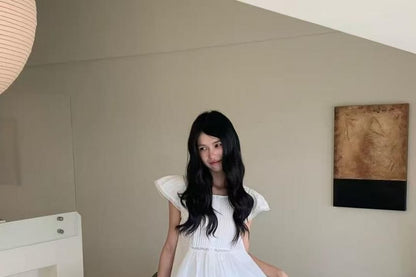 Cap-Sleeve Lace Trim Blouse