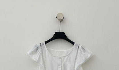 Cap-Sleeve Lace Trim Blouse