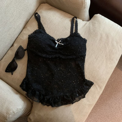 Spaghetti Strap Ruffled Lace Bra Top