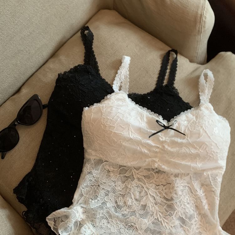 Spaghetti Strap Ruffled Lace Bra Top