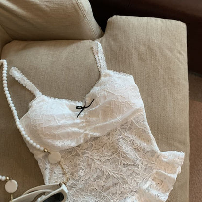 Spaghetti Strap Ruffled Lace Bra Top