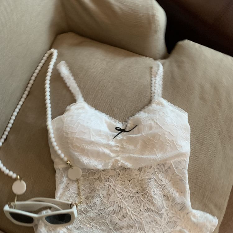 Spaghetti Strap Ruffled Lace Bra Top